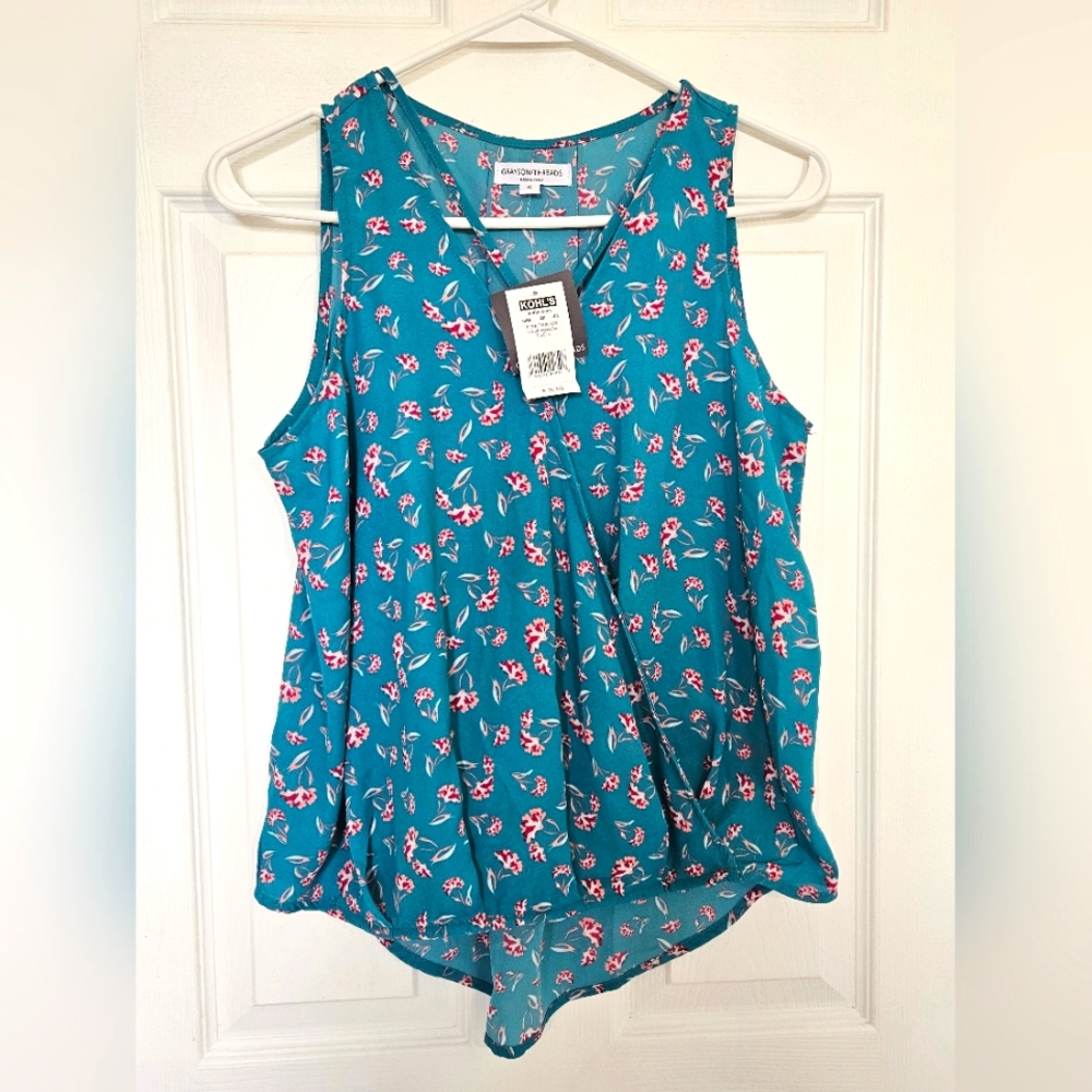 NWT Grayson Threads Floral Sleeveless Top - Teal